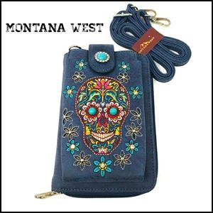 Montana West Sugar Skull Blue Phone Wallet New